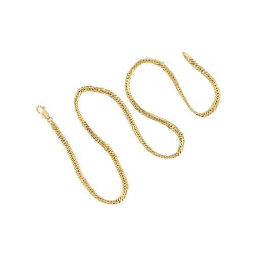 308 - An 18ct gold flat link Franco chain necklace with lobster claw clasp. Marked Italy 750 within a diam... 