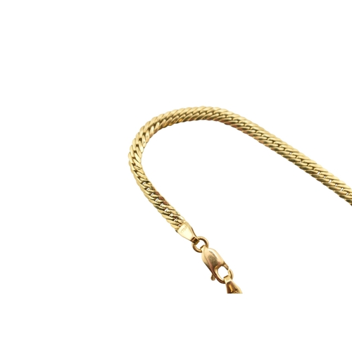 308 - An 18ct gold flat link Franco chain necklace with lobster claw clasp. Marked Italy 750 within a diam... 