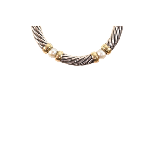 309 - A David Yurman Hampton silver and 14ct gold and pearl necklace and earring suite. Signed 925 585 D.Y... 