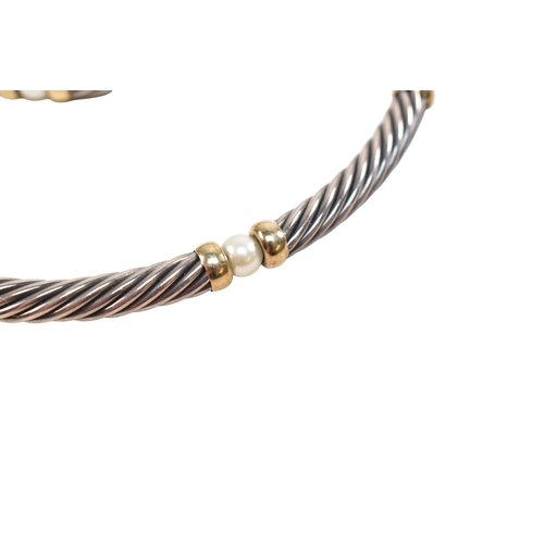 309 - A David Yurman Hampton silver and 14ct gold and pearl necklace and earring suite. Signed 925 585 D.Y... 