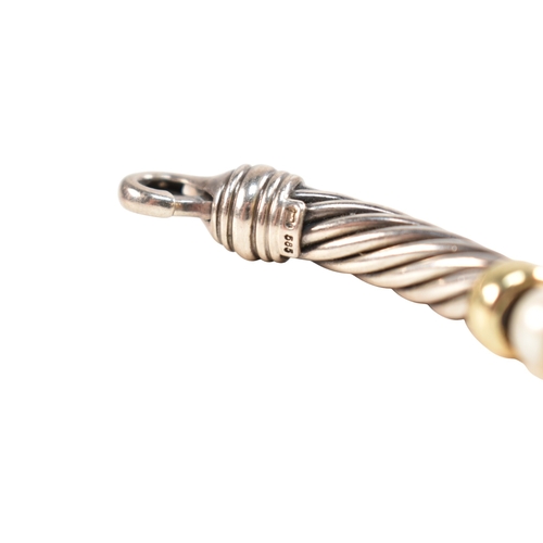 309 - A David Yurman Hampton silver and 14ct gold and pearl necklace and earring suite. Signed 925 585 D.Y... 