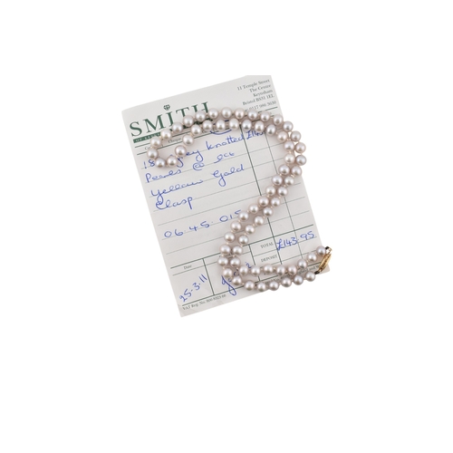 311 - A 14ct gold and grey cultured pearl necklace. Weight 23g. Pearls 6mm diam. Measures 45cm approx... 
