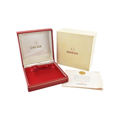 317 - A 1960s Omega watch case in red with outer white box and booklet. 