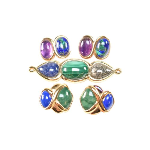 322 - A collection of Kai Yin Lo silver gilt and gem-set earrings and a brooch pin. Including a three ston... 