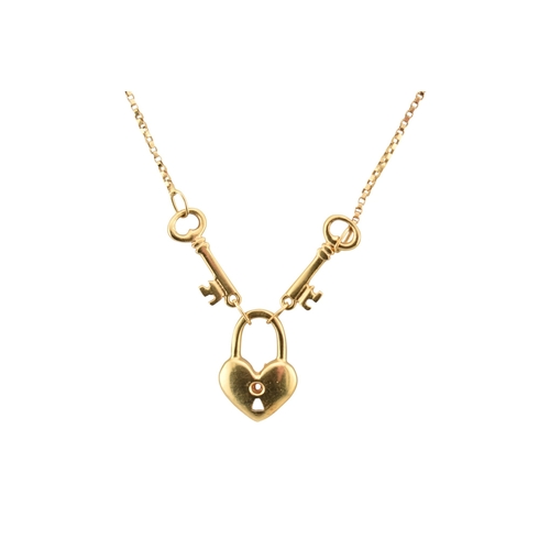 326 - An 18ct gold pendant necklace. The necklace with heart and key motif pendant. Italian assay marks *5... 