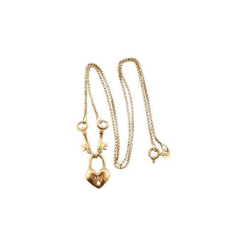 326 - An 18ct gold pendant necklace. The necklace with heart and key motif pendant. Italian assay marks *5... 