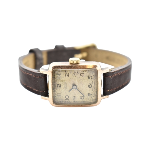 330 - A hallmarked 9ct gold JW Benson of London ladies wristwatch. Silvered dial with Arabic numbers. Hall... 