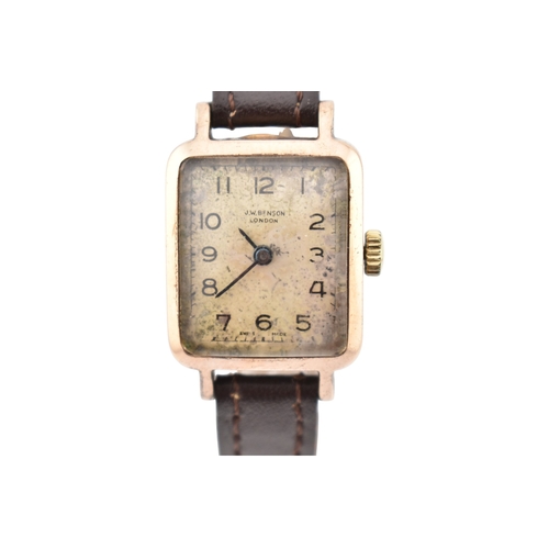 330 - A hallmarked 9ct gold JW Benson of London ladies wristwatch. Silvered dial with Arabic numbers. Hall... 