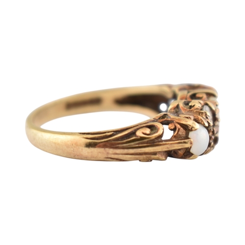 339 - A hallmarked 9ct gold five stone opal and white stone ring. Hallmarked London, sponsors mark H&S... 