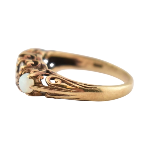 339 - A hallmarked 9ct gold five stone opal and white stone ring. Hallmarked London, sponsors mark H&S... 