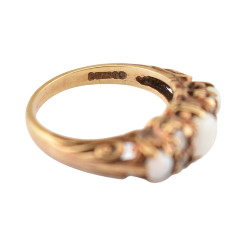 339 - A hallmarked 9ct gold five stone opal and white stone ring. Hallmarked London, sponsors mark H&S... 
