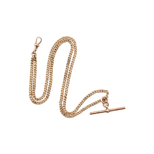 340 - A 9ct gold Albert watch chain. T bar and chain marked 9c 375 9. Weight 11.8g. Measures 49cm.