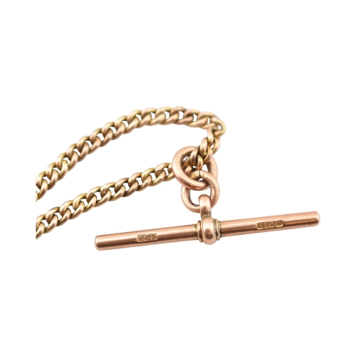 340 - A 9ct gold Albert watch chain. T bar and chain marked 9c 375 9. Weight 11.8g. Measures 49cm.