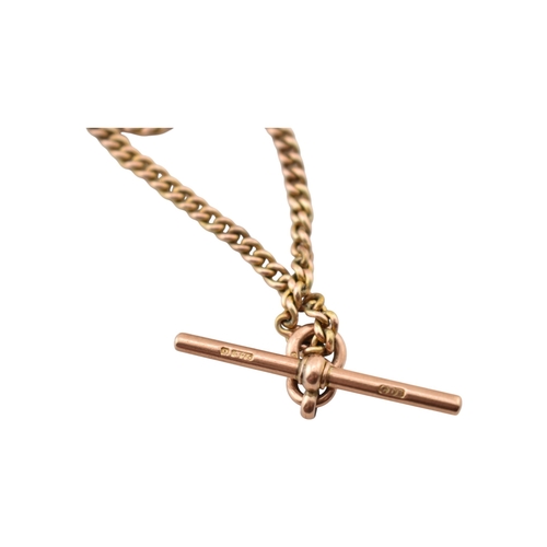 340 - A 9ct gold Albert watch chain. T bar and chain marked 9c 375 9. Weight 11.8g. Measures 49cm.