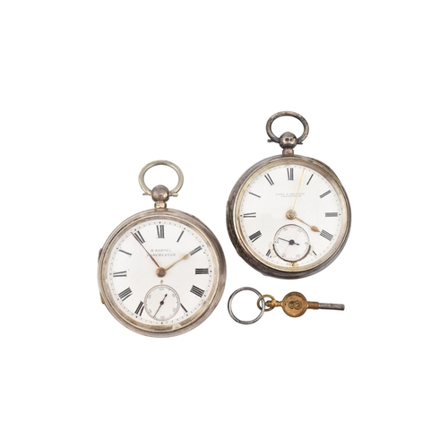 341 - 2 silver hallmarked open faced pocket watches. One marked for H Samuel of Manchester, the other Elza... 