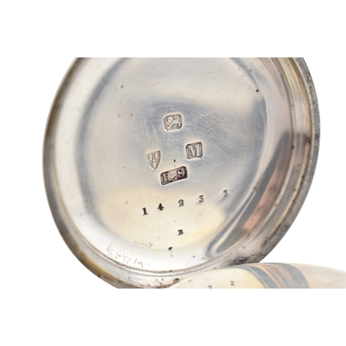 341 - 2 silver hallmarked open faced pocket watches. One marked for H Samuel of Manchester, the other Elza... 