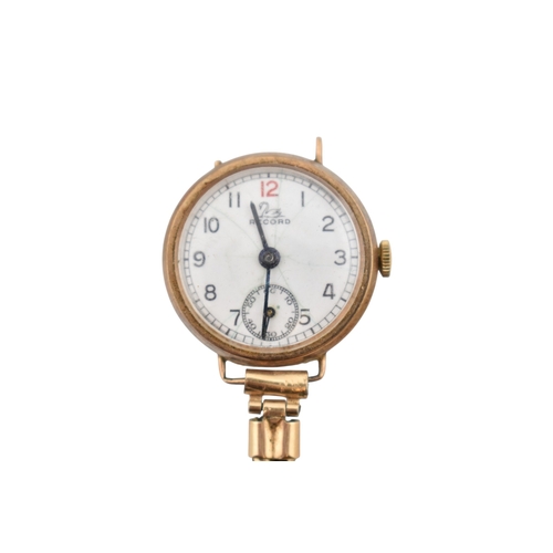 344 - A 9ct gold ' Record ' wristwatch. Arabic number dial with seconds dial at the 6 position. Set to a r... 