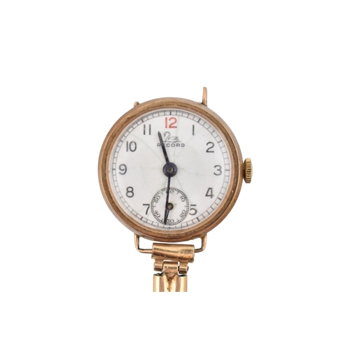 344 - A 9ct gold ' Record ' wristwatch. Arabic number dial with seconds dial at the 6 position. Set to a r... 