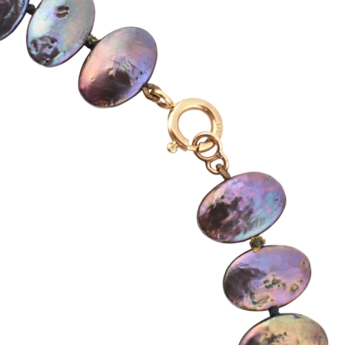 345 - A 9ct gold and baroque pearl necklace. Weight 25g. Measures 42cm. Together with a simulated black pe... 