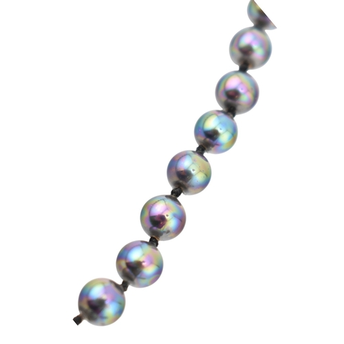 345 - A 9ct gold and baroque pearl necklace. Weight 25g. Measures 42cm. Together with a simulated black pe... 