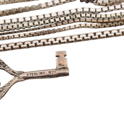 348 - A collection of 925 silver and white metal chain necklaces and bracelet. To include bracelet with Gr... 