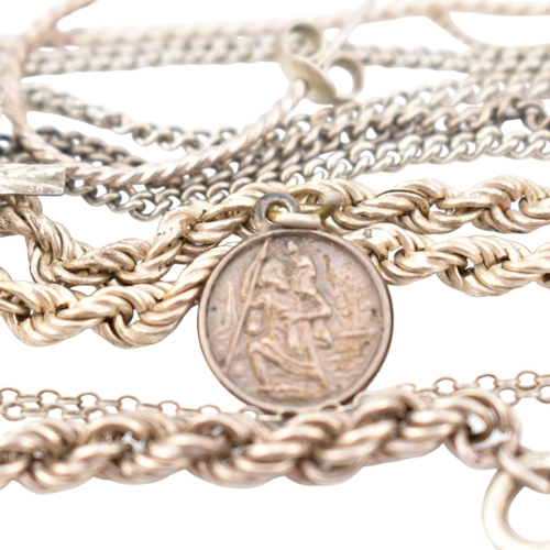 348 - A collection of 925 silver and white metal chain necklaces and bracelet. To include bracelet with Gr... 