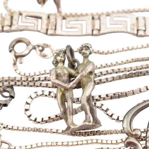 348 - A collection of 925 silver and white metal chain necklaces and bracelet. To include bracelet with Gr... 