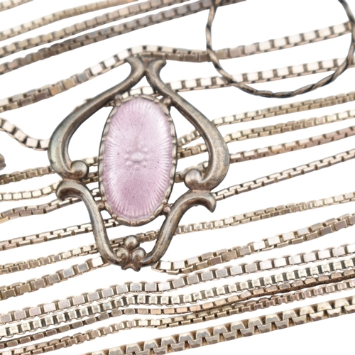 348 - A collection of 925 silver and white metal chain necklaces and bracelet. To include bracelet with Gr... 