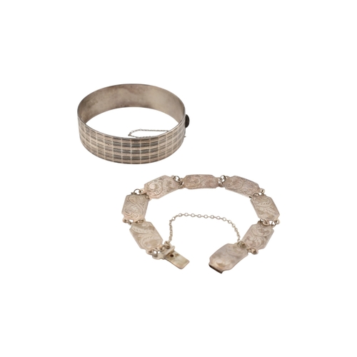 359 - A 1970s Maylin products hallmarked silver bangle together with silver panel bracelet. Hallmarked Lon... 