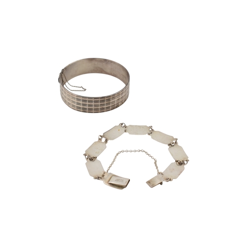 359 - A 1970s Maylin products hallmarked silver bangle together with silver panel bracelet. Hallmarked Lon... 