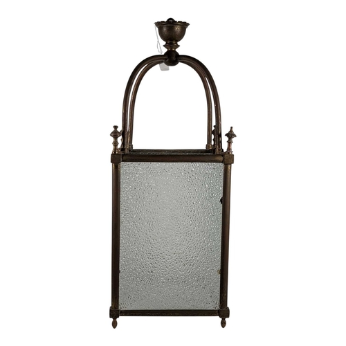 342 - A large 19th century brass & glass lantern shade. Having textured glass sides, with brass frame.... 