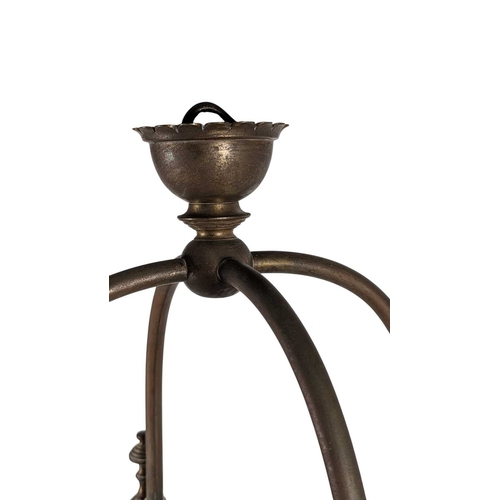 342 - A large 19th century brass & glass lantern shade. Having textured glass sides, with brass frame.... 