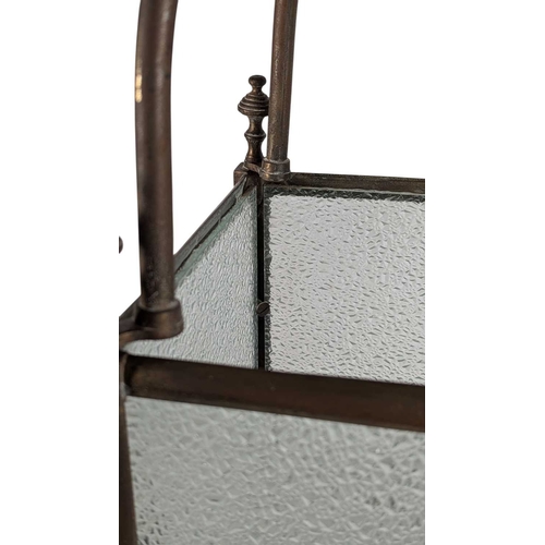 342 - A large 19th century brass & glass lantern shade. Having textured glass sides, with brass frame.... 