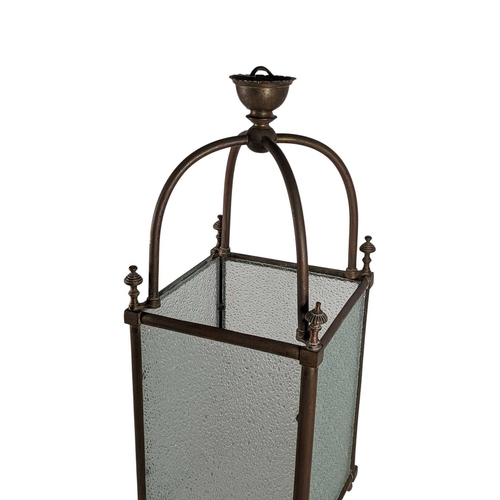 342 - A large 19th century brass & glass lantern shade. Having textured glass sides, with brass frame.... 