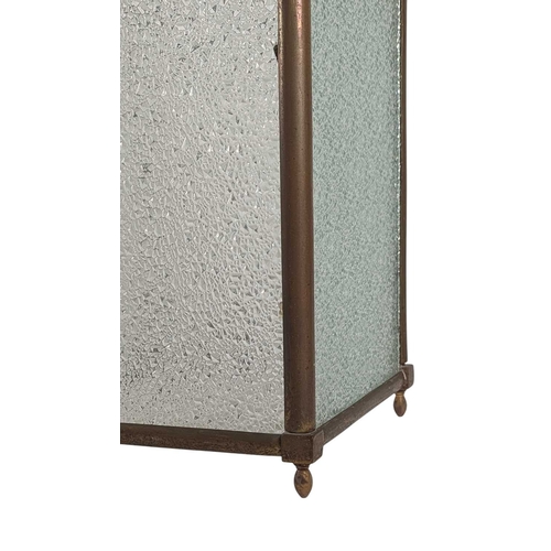 342 - A large 19th century brass & glass lantern shade. Having textured glass sides, with brass frame.... 