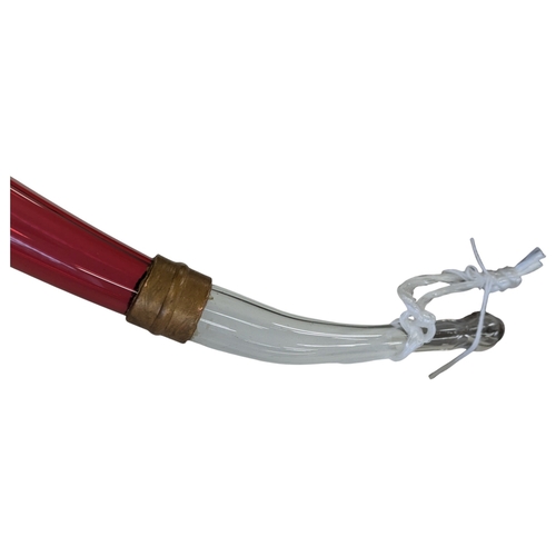 114 - A collection of four 19th century Victorian glass Nailsea pipes. Cranberry glass with white rims on ... 