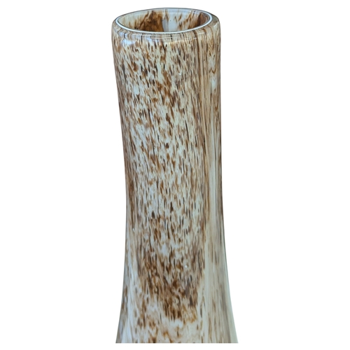 120 - A vintage mid 20th century studio ar glass hand blown vase. Brown and white sandy style tapering nec... 