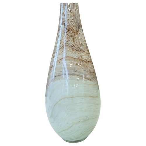 120 - A vintage mid 20th century studio ar glass hand blown vase. Brown and white sandy style tapering nec... 