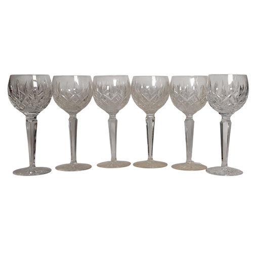 62 - Waterford, Ireland - A set of six mid 20th century Waterford Irish crystal cut glass wine glasses. E... 