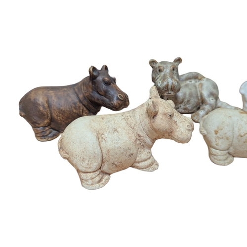82 - John Bourdeaux Pottery - Eight contemporary ceramic Hippo sculptures. Comprising of two larger hippo... 