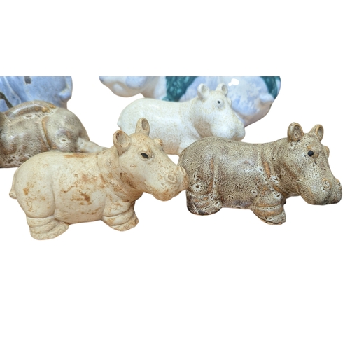 82 - John Bourdeaux Pottery - Eight contemporary ceramic Hippo sculptures. Comprising of two larger hippo... 