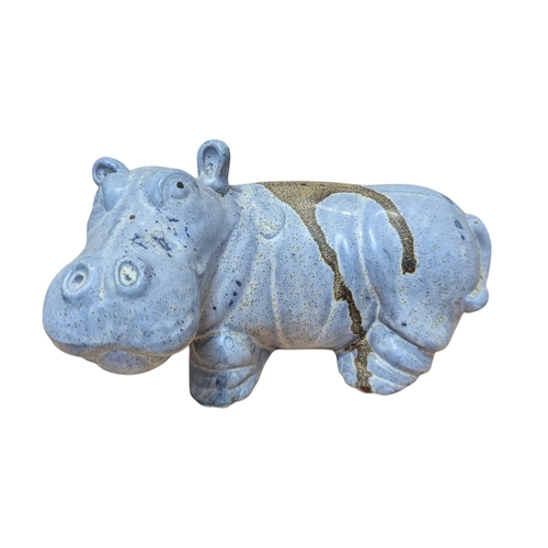 82 - John Bourdeaux Pottery - Eight contemporary ceramic Hippo sculptures. Comprising of two larger hippo... 