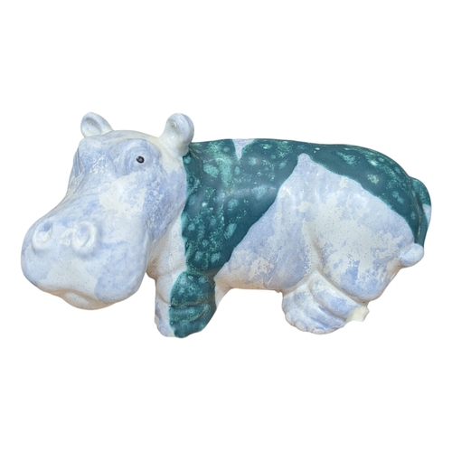 82 - John Bourdeaux Pottery - Eight contemporary ceramic Hippo sculptures. Comprising of two larger hippo... 