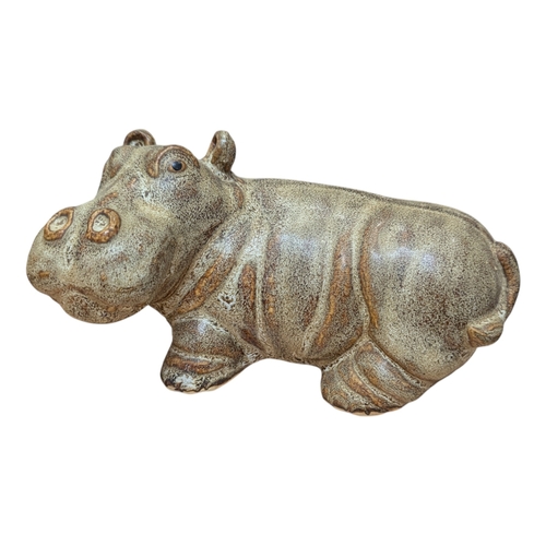 90 - John Bourdeaux Pottery - Four contemporary ceramic Hippo sculptures. Comprising of two hippos, a tur... 