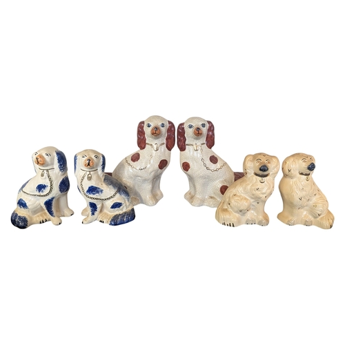 93 - Collection of six 20th century vintage ceramic Staffordshire dogs. Comprising of three pairs, includ... 