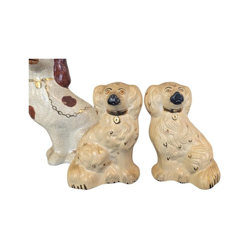 93 - Collection of six 20th century vintage ceramic Staffordshire dogs. Comprising of three pairs, includ... 