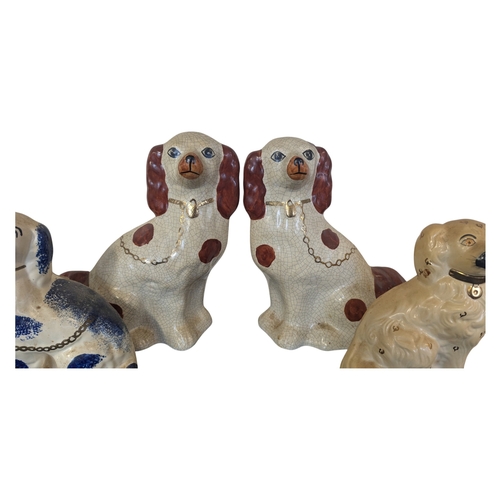 93 - Collection of six 20th century vintage ceramic Staffordshire dogs. Comprising of three pairs, includ... 