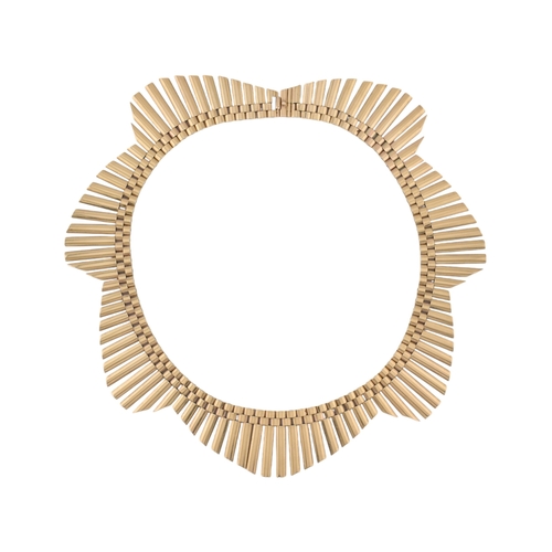 3 - A 1950s hallmarked 9ct gold Cleopatra fringe collar necklace. The necklace with undulating gold link... 