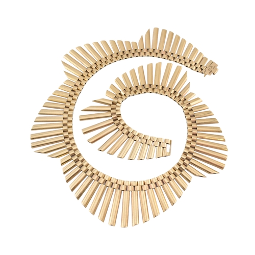 3 - A 1950s hallmarked 9ct gold Cleopatra fringe collar necklace. The necklace with undulating gold link... 