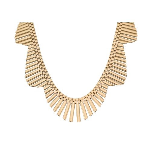 3 - A 1950s hallmarked 9ct gold Cleopatra fringe collar necklace. The necklace with undulating gold link... 